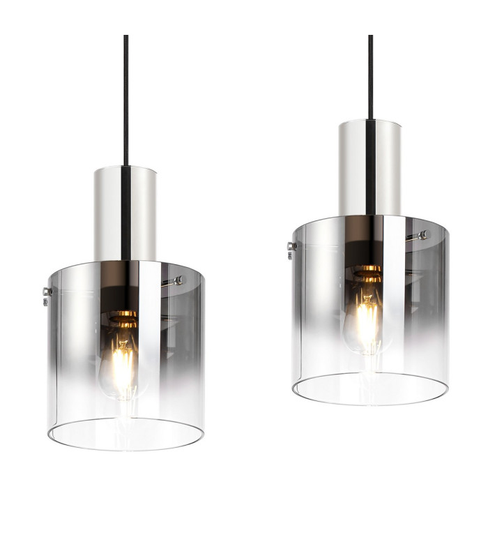 Ghent Linear Pendant 4 Light Adjustable E27 Polished Nickel/Black/Smoke Fade Glass-7