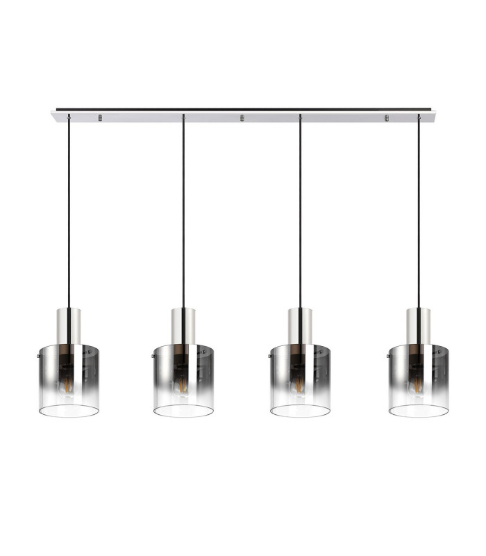 Ghent Linear Pendant 4 Light Adjustable E27 Polished Nickel/Black/Smoke Fade Glass-8