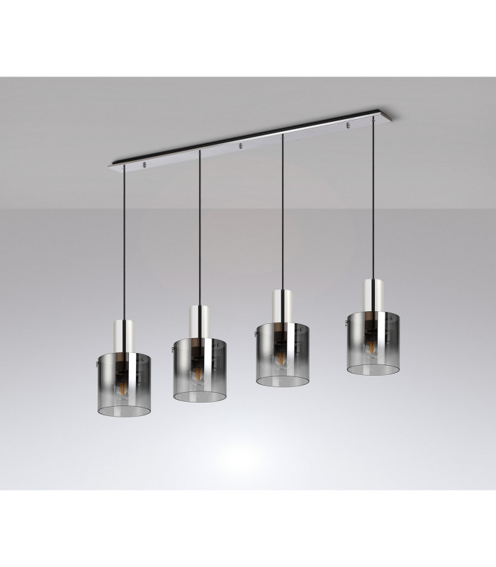 Ghent Linear Pendant 4 Light Adjustable E27 Polished Nickel/Black/Smoke Fade Glass-9
