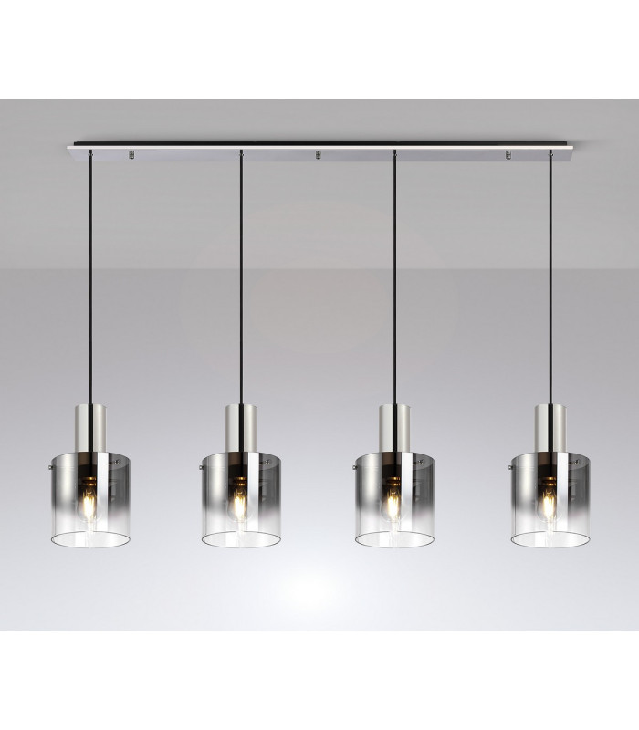 Ghent Linear Pendant 4 Light Adjustable E27 Polished Nickel/Black/Smoke Fade Glass-10