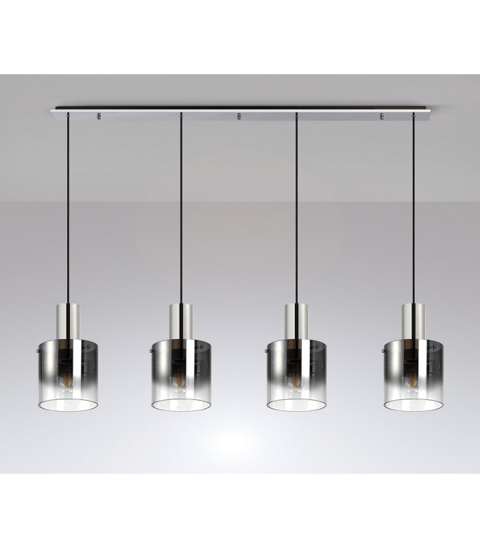 Ghent Linear Pendant 4 Light Adjustable E27 Polished Nickel/Black/Smoke Fade Glass-11