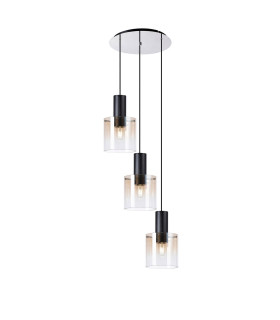 Ghent 50cm Round Pendant 3 Light Adjustable E27 Black/Amber Fade Glass-1