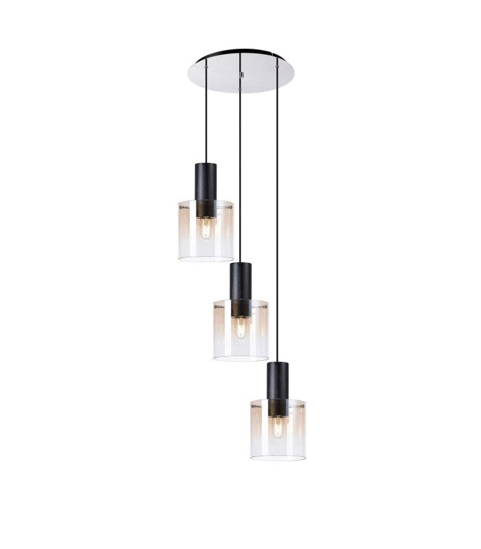 Ghent 50cm Round Pendant 3 Light Adjustable E27 Black/Amber Fade Glass-1