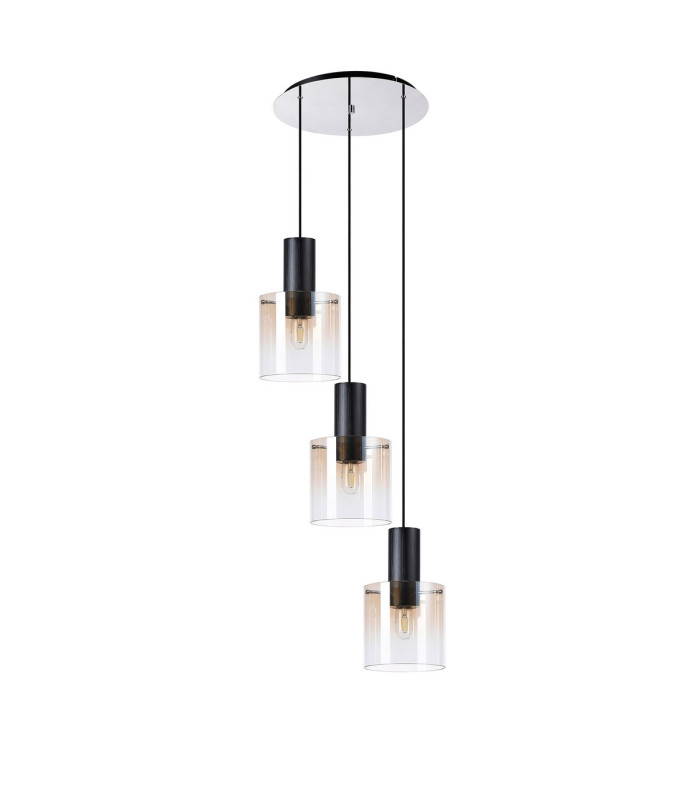 Ghent 50cm Round Pendant 3 Light Adjustable E27 Black/Amber Fade Glass-4