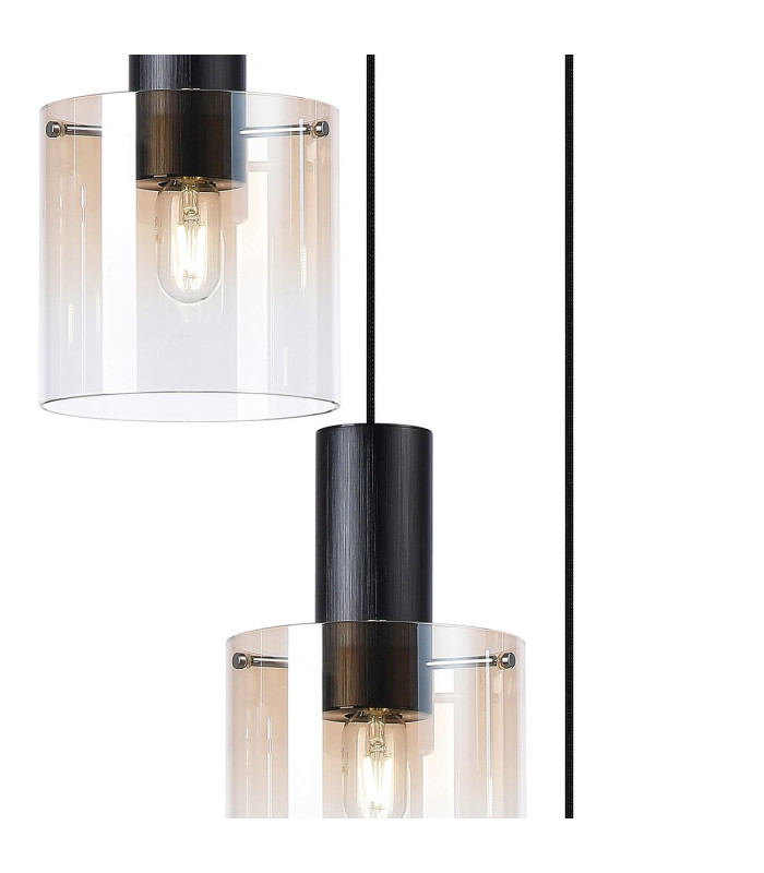 Ghent 50cm Round Pendant 3 Light Adjustable E27 Black/Amber Fade Glass-6
