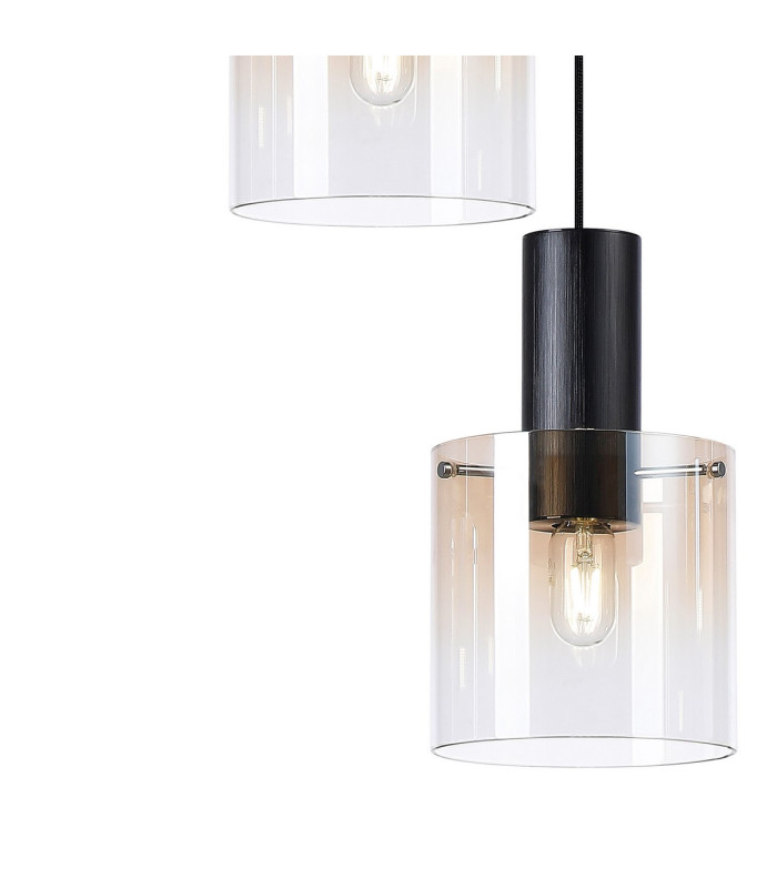 Ghent 50cm Round Pendant 3 Light Adjustable E27 Black/Amber Fade Glass-7