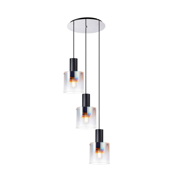 Ghent 50cm Round Pendant 3 Light Adjustable E27 Black/Iridescent Fade Glass-1