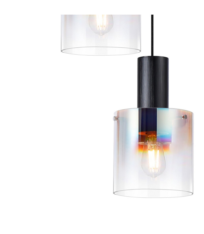 Ghent 50cm Round Pendant 3 Light Adjustable E27 Black/Iridescent Fade Glass-7