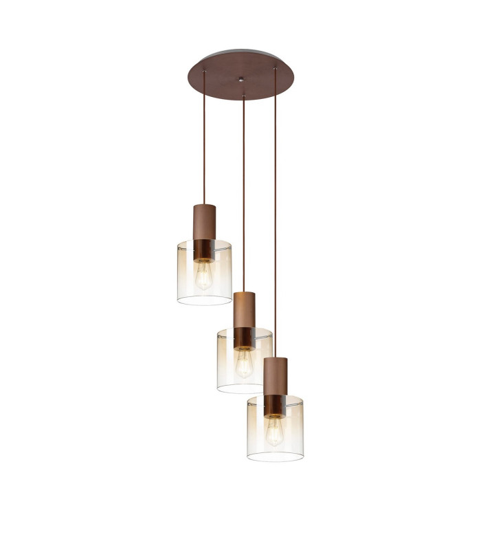 Ghent 50cm Round Pendant 3 Light Adjustable E27 Mocha/Amber Fade Glass-1