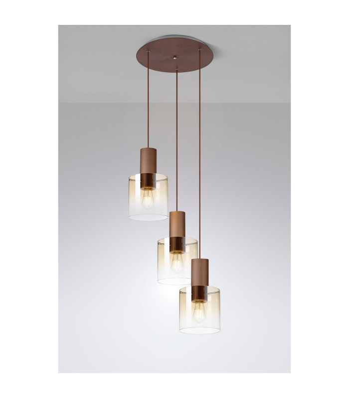 Ghent 50cm Round Pendant 3 Light Adjustable E27 Mocha/Amber Fade Glass-3