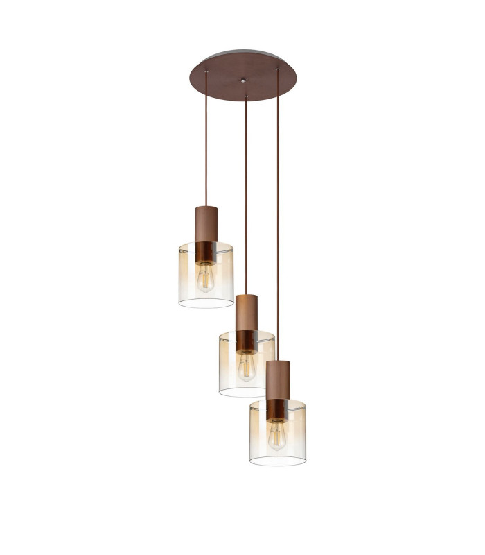 Ghent 50cm Round Pendant 3 Light Adjustable E27 Mocha/Amber Fade Glass-4
