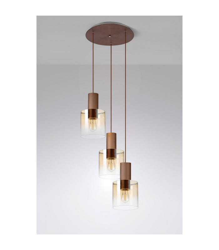 Ghent 50cm Round Pendant 3 Light Adjustable E27 Mocha/Amber Fade Glass-8