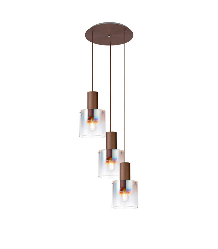 Ghent 50cm Round Pendant 3 Light Adjustable E27 Mocha/Iridescent Fade Glass-1