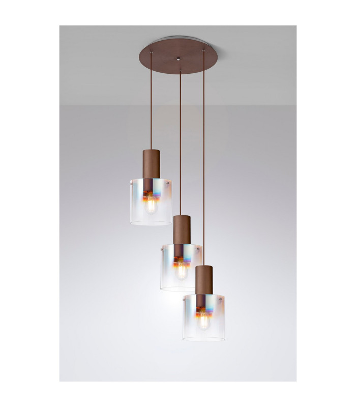 Ghent 50cm Round Pendant 3 Light Adjustable E27 Mocha/Iridescent Fade Glass-3