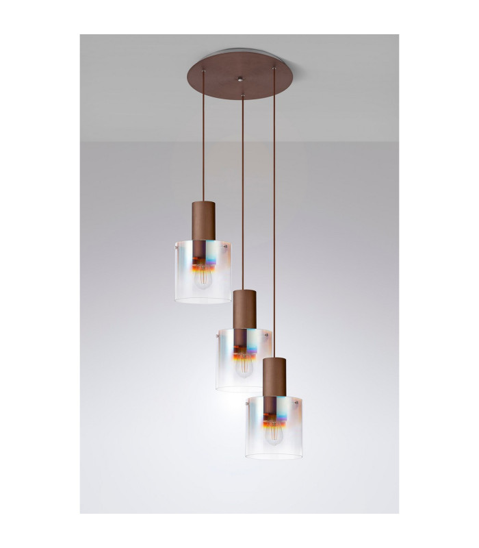 Ghent 50cm Round Pendant 3 Light Adjustable E27 Mocha/Iridescent Fade Glass-8