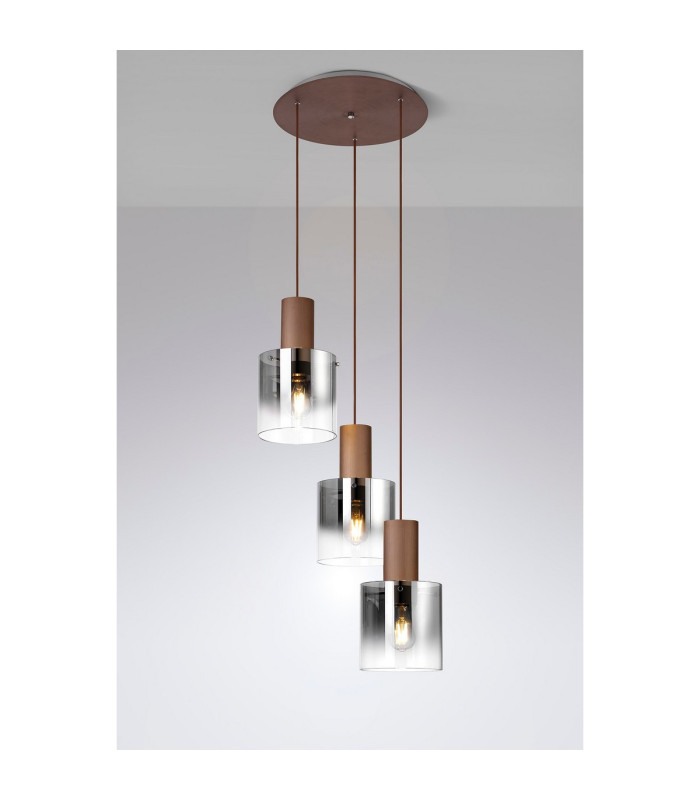 Ghent 50cm Round Pendant 3 Light Adjustable E27 Mocha/Smoke Fade Glass-3