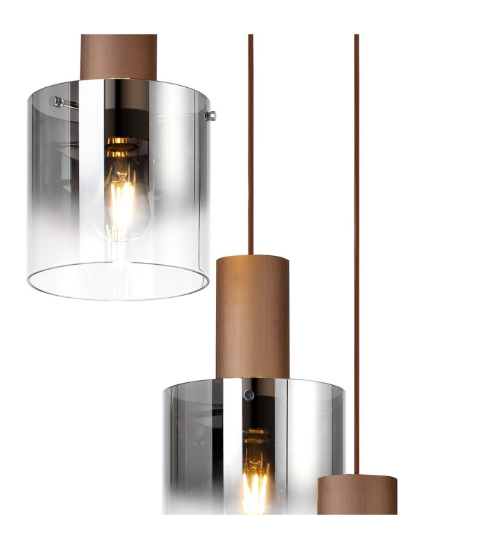 Ghent 50cm Round Pendant 3 Light Adjustable E27 Mocha/Smoke Fade Glass-6