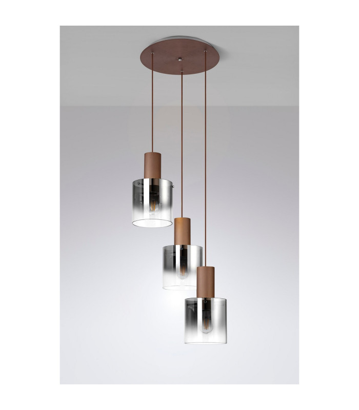 Ghent 50cm Round Pendant 3 Light Adjustable E27 Mocha/Smoke Fade Glass-8