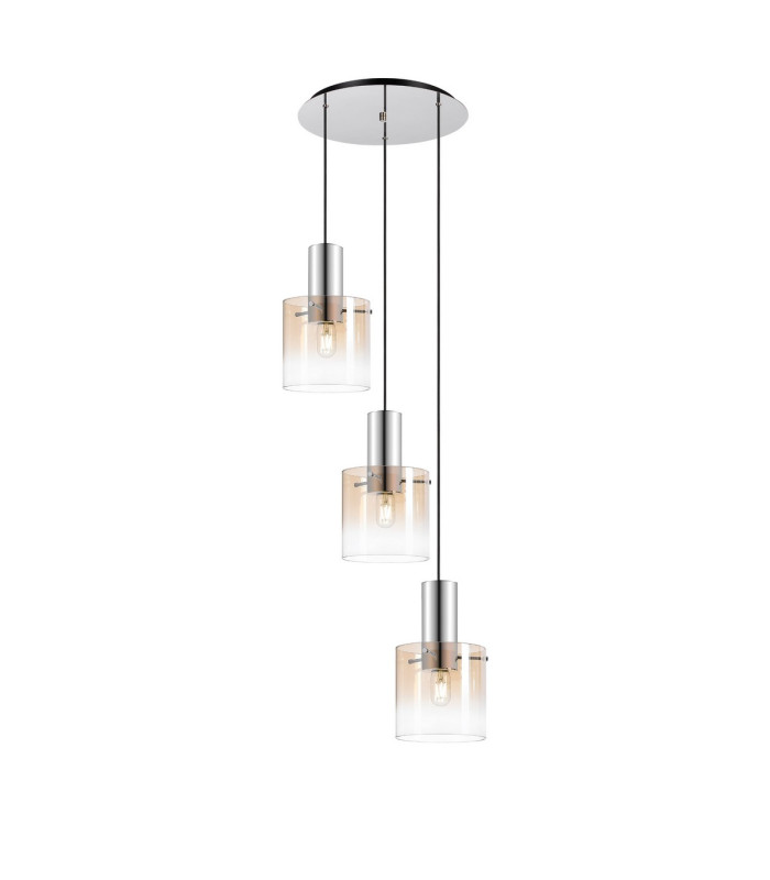 Ghent 50cm Round Pendant 3 Light Adjustable E27 Polished Nickel/Black/Amber Fade Glass-1
