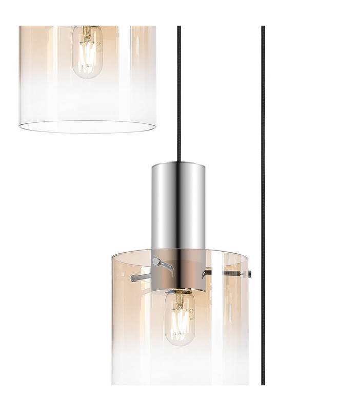 Ghent 50cm Round Pendant 3 Light Adjustable E27 Polished Nickel/Black/Amber Fade Glass-6