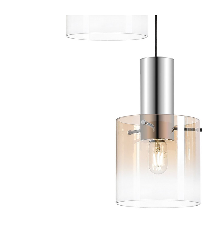 Ghent 50cm Round Pendant 3 Light Adjustable E27 Polished Nickel/Black/Amber Fade Glass-7