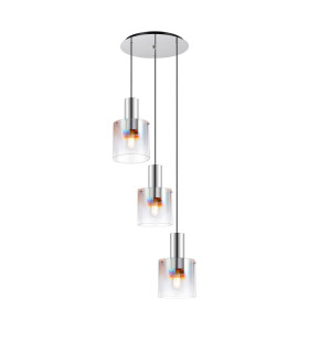 Ghent 50cm Round Pendant 3 Light Adjustable E27 Polished Nickel/Black/Iridescent Fade Glass-1