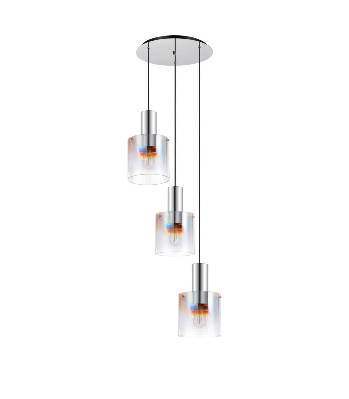 Ghent 50cm Round Pendant 3 Light Adjustable E27 Polished Nickel/Black/Iridescent Fade Glass-4
