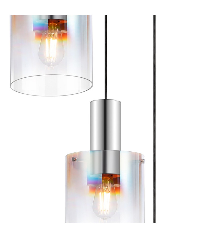 Ghent 50cm Round Pendant 3 Light Adjustable E27 Polished Nickel/Black/Iridescent Fade Glass-6