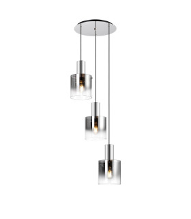 Ghent 50cm Round Pendant 3 Light Adjustable E27 Polished Nickel/Black/Smoke Fade Glass-1
