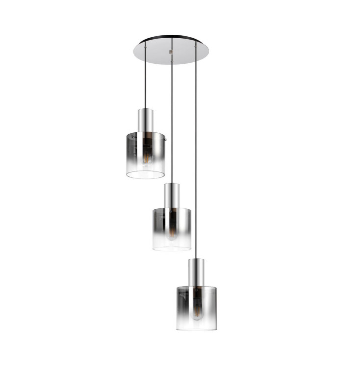 Ghent 50cm Round Pendant 3 Light Adjustable E27 Polished Nickel/Black/Smoke Fade Glass-4