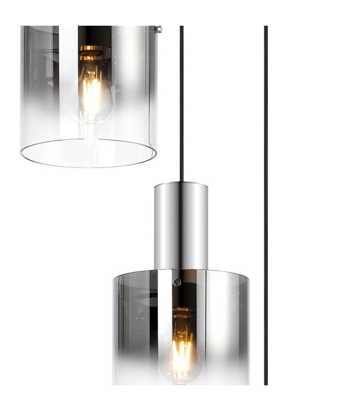 Ghent 50cm Round Pendant 3 Light Adjustable E27 Polished Nickel/Black/Smoke Fade Glass-6