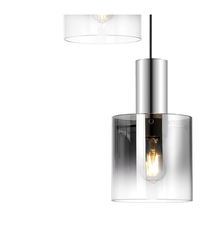 Ghent 50cm Round Pendant 3 Light Adjustable E27 Polished Nickel/Black/Smoke Fade Glass-7