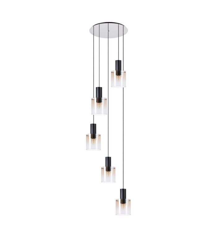 Ghent 65cm Round Pendant 5 Light Adjustable E27 Black/Amber Fade Glass-4