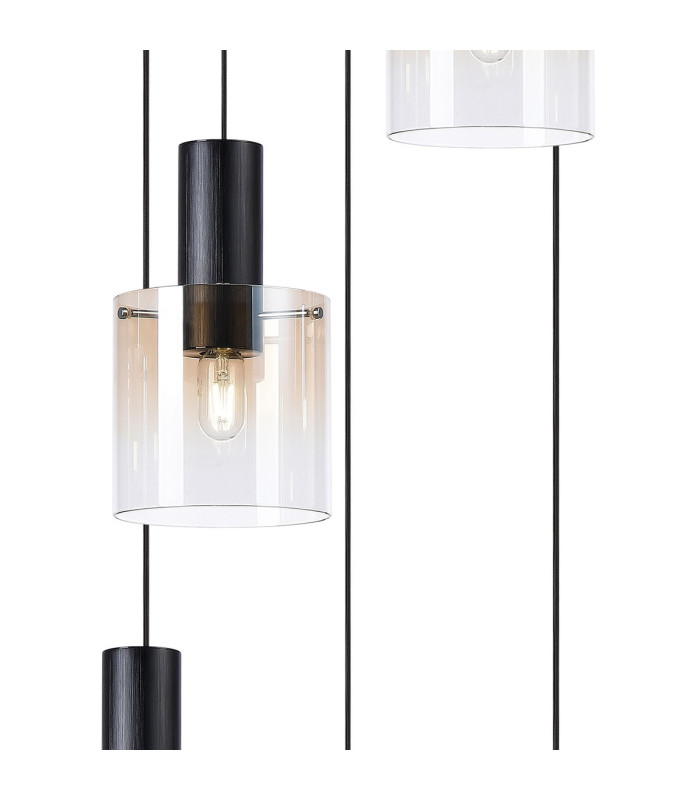 Ghent 65cm Round Pendant 5 Light Adjustable E27 Black/Amber Fade Glass-6