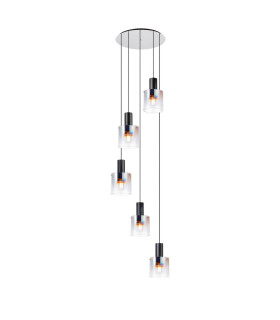 Ghent 65cm Round Pendant 5 Light Adjustable E27 Black/Iridescent Fade Glass-1