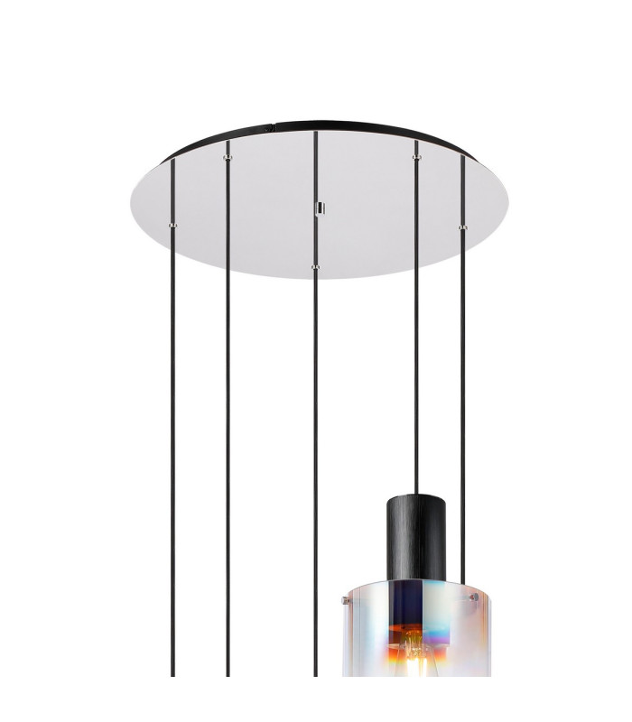 Ghent 65cm Round Pendant 5 Light Adjustable E27 Black/Iridescent Fade Glass-5