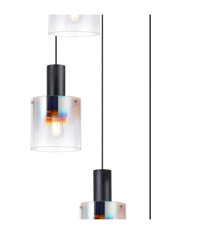 Ghent 65cm Round Pendant 5 Light Adjustable E27 Black/Iridescent Fade Glass-6