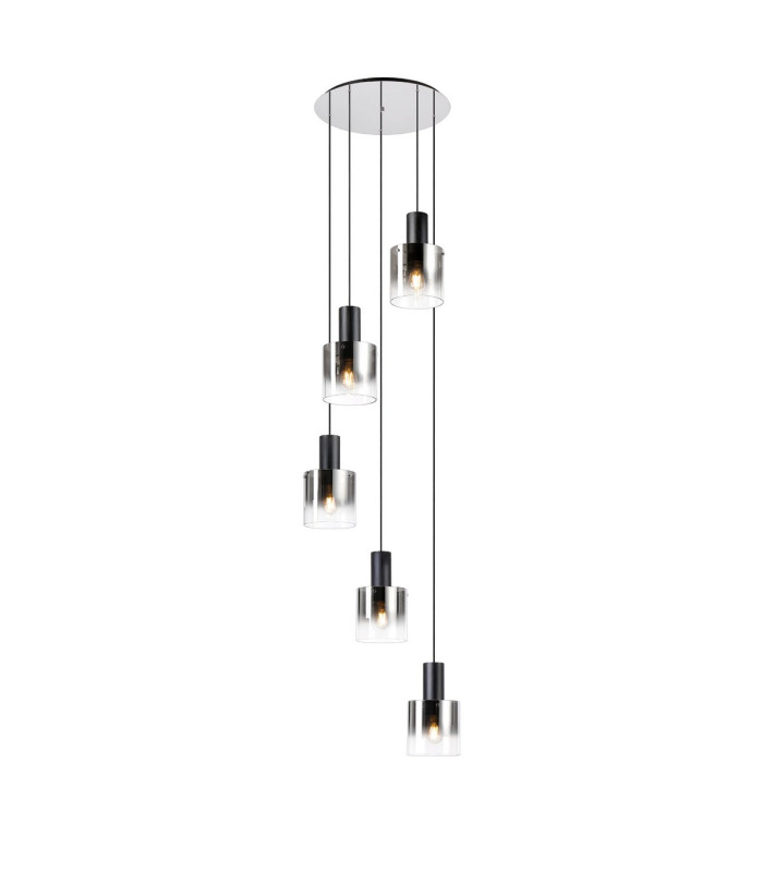 Ghent 65cm Round Pendant 5 Light Adjustable E27 Black/Smoke Fade Glass-1