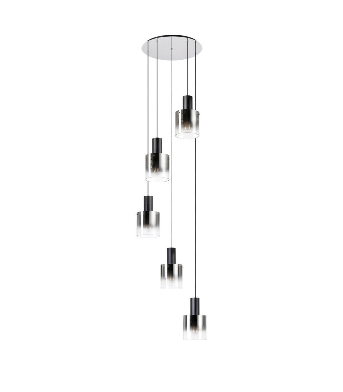Ghent 65cm Round Pendant 5 Light Adjustable E27 Black/Smoke Fade Glass-4