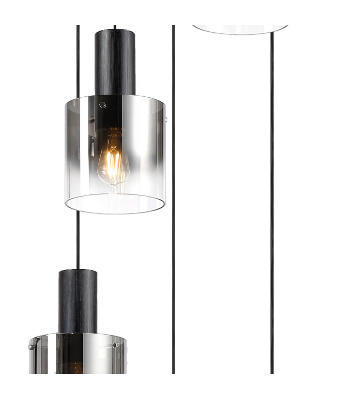 Ghent 65cm Round Pendant 5 Light Adjustable E27 Black/Smoke Fade Glass-6