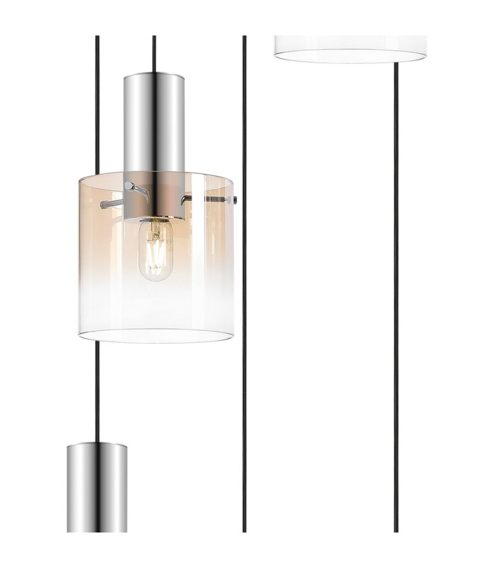 Ghent 65cm Round Pendant 5 Light E27 Polished Nickel/Black/Amber Fade Glass-6