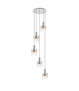 Ghent 65cm Round Pendant 5 Light E27 Polished Nickel/Black/Iridescent Fade Glass-1