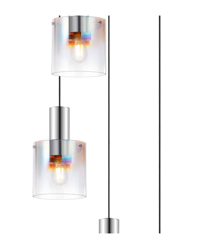 Ghent 65cm Round Pendant 5 Light E27 Polished Nickel/Black/Iridescent Fade Glass-6