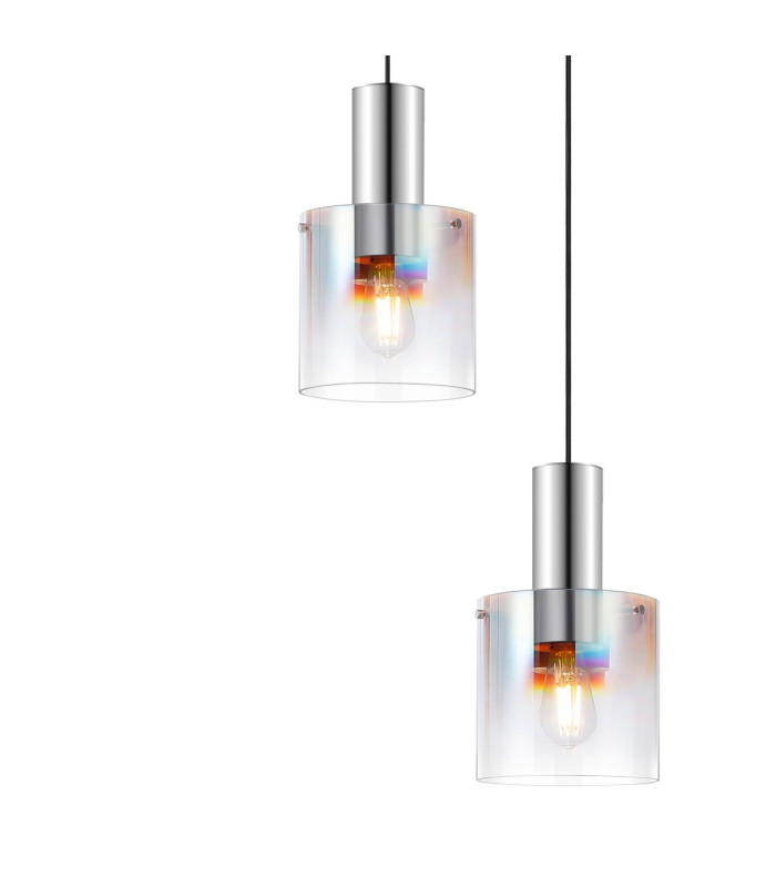 Ghent 65cm Round Pendant 5 Light E27 Polished Nickel/Black/Iridescent Fade Glass-7
