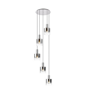 Ghent 65cm Round Pendant 5 Light E27 Polished Nickel/Black/Smoke Fade Glass-1