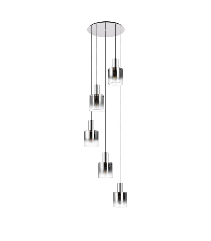 Ghent 65cm Round Pendant 5 Light E27 Polished Nickel/Black/Smoke Fade Glass-4
