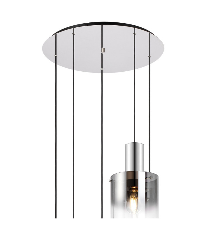 Ghent 65cm Round Pendant 5 Light E27 Polished Nickel/Black/Smoke Fade Glass-5