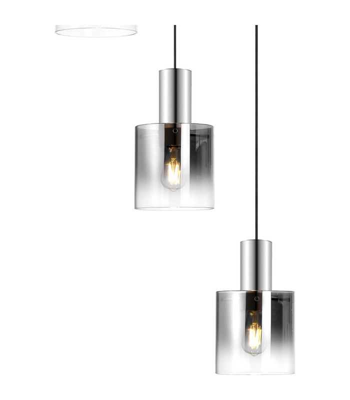 Ghent 65cm Round Pendant 5 Light E27 Polished Nickel/Black/Smoke Fade Glass-7