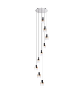Ghent 80cm Round Pendant 9 Light Adjustable E27 Black/Amber Fade Glass Item Weight: 22kg-1