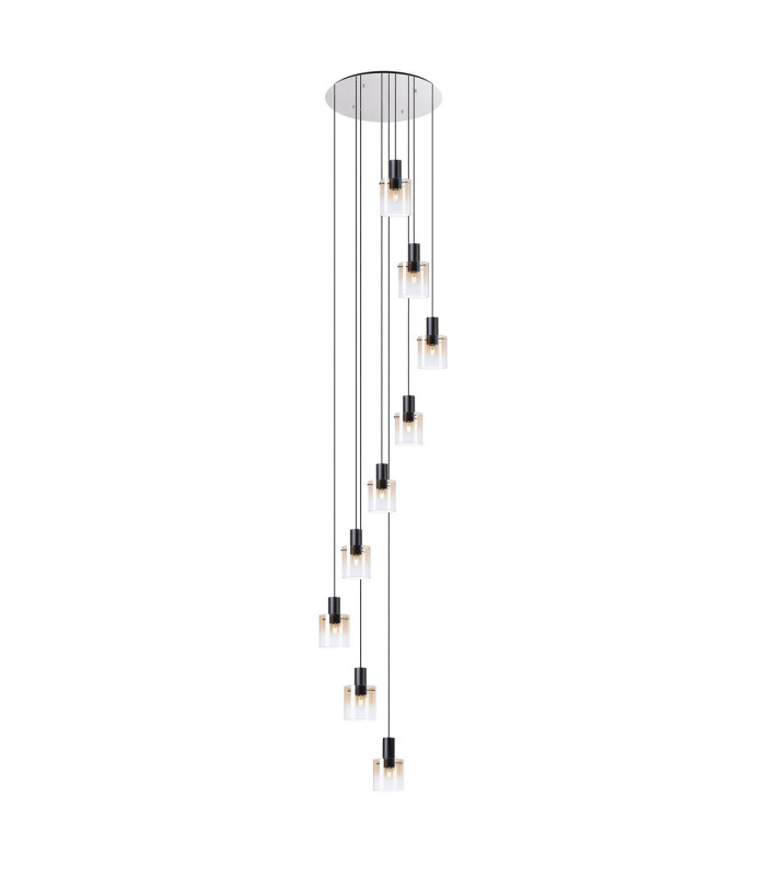 Ghent 80cm Round Pendant 9 Light Adjustable E27 Black/Amber Fade Glass Item Weight: 22kg-1